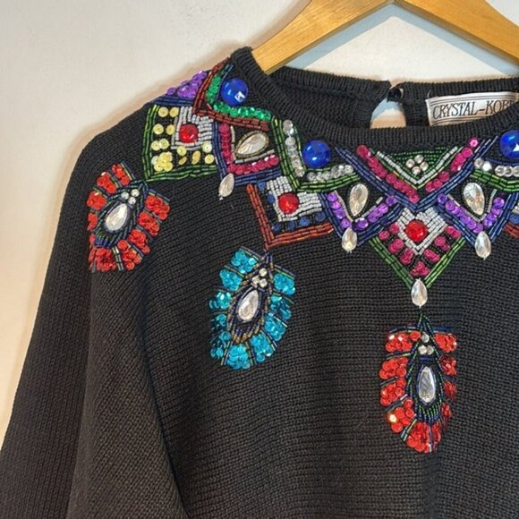 Vintage 80’s Crystal Kobe black jeweled/sequins sweater size large - Picture 7 of 12